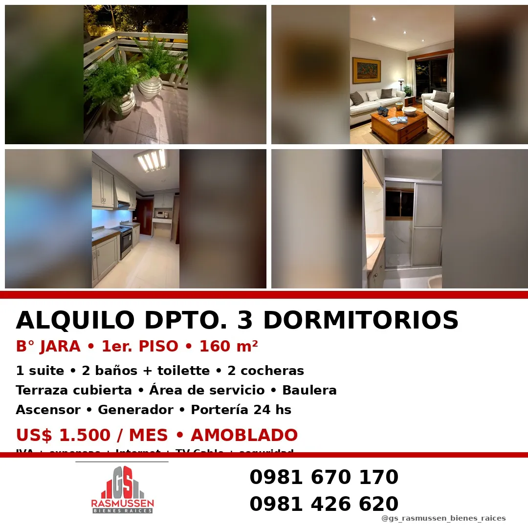 Alq. Dpto 3 D Bo Jara, 160 m2