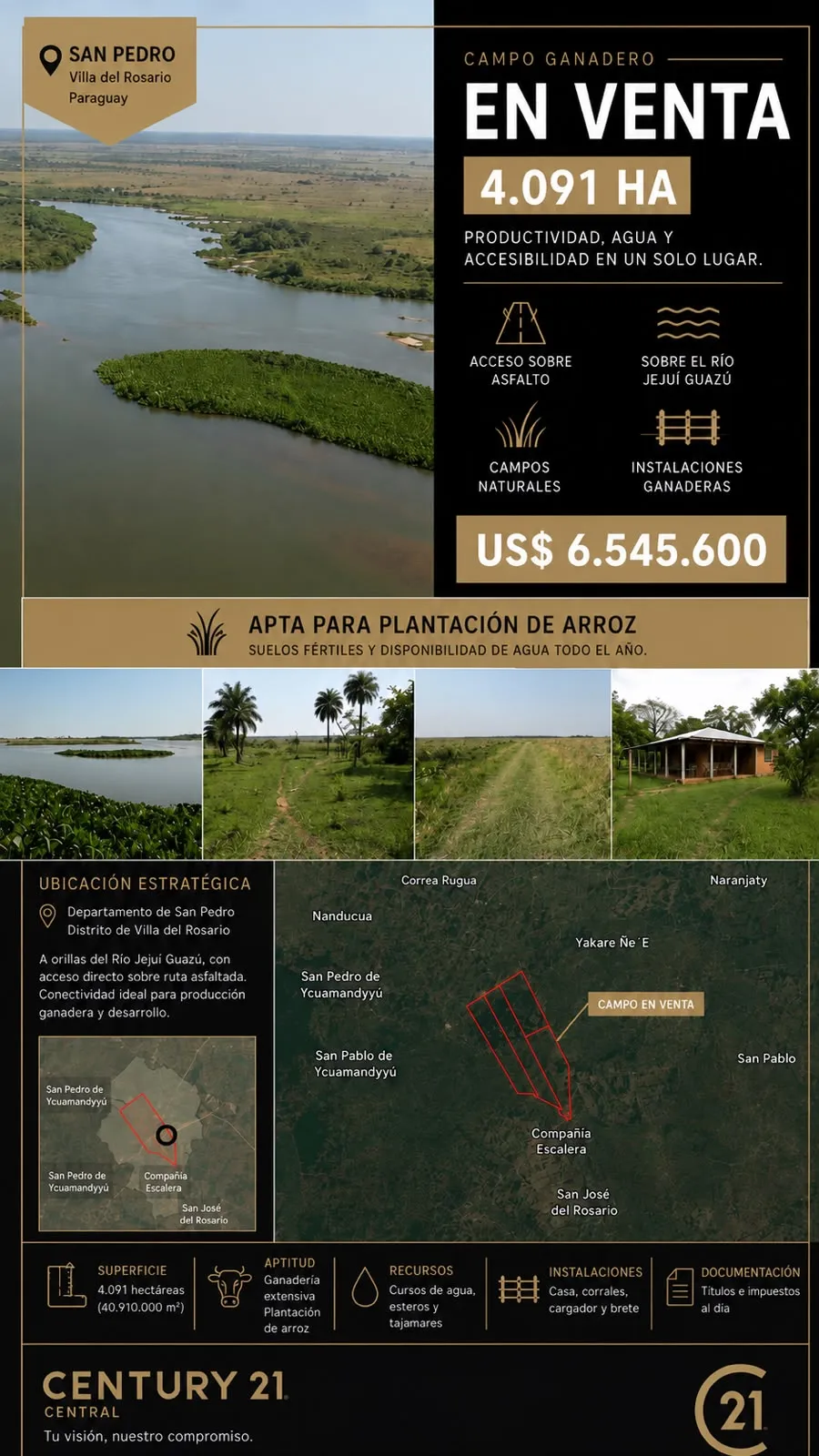 CAMPO AGRICOLA, GANADERO Y FORESTAL EN VENTA | 4.091 HECTÁREAS | SAN PEDRO, VILLA DEL ROSARIO, PARAGUAY